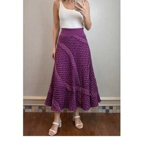 She's So Italy Purple Silk Blend Trompe l'oeil Cable Knit Print Midi Skirt Italy